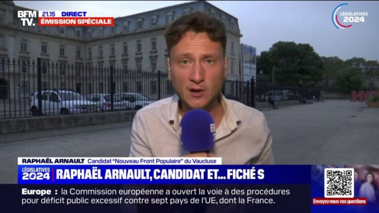 "Me qualifier comme étant dangereux et violent est gravissime", assure Raphaël Arnault (candidat "Nouveau Front populaire" du Vaucluse et porte-parole de la Jeune Garde antifasciste) Voir plus Voir moins