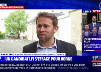 Nicolas Calbrix, candidat RN dans le Calvados, réagit au désistement du candidat NFP-LFI au profit d'Élisabeth Borne, candidate "Renaissance"