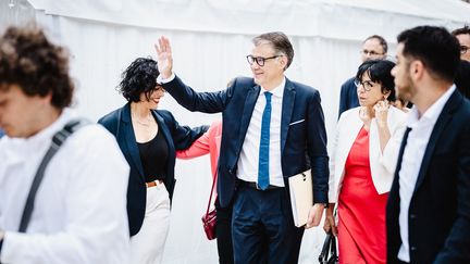 Le premier secrétaire du PS, Olivier Faure, le 9 juillet devant l'Assemblée nationale à Paris. (AMAURY CORNU / HANS LUCAS)